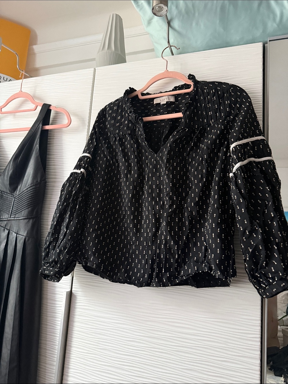 Loft Black Patterned Women's Blouse - Lightweight Long Sleeve Top
